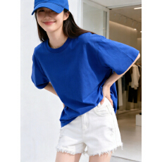 批发重磅230G纯棉微落肩 <b class='q'>T</b> <b class='q'>恤</b> 纯色多色圆领短袖 男女同款宽松打底衫