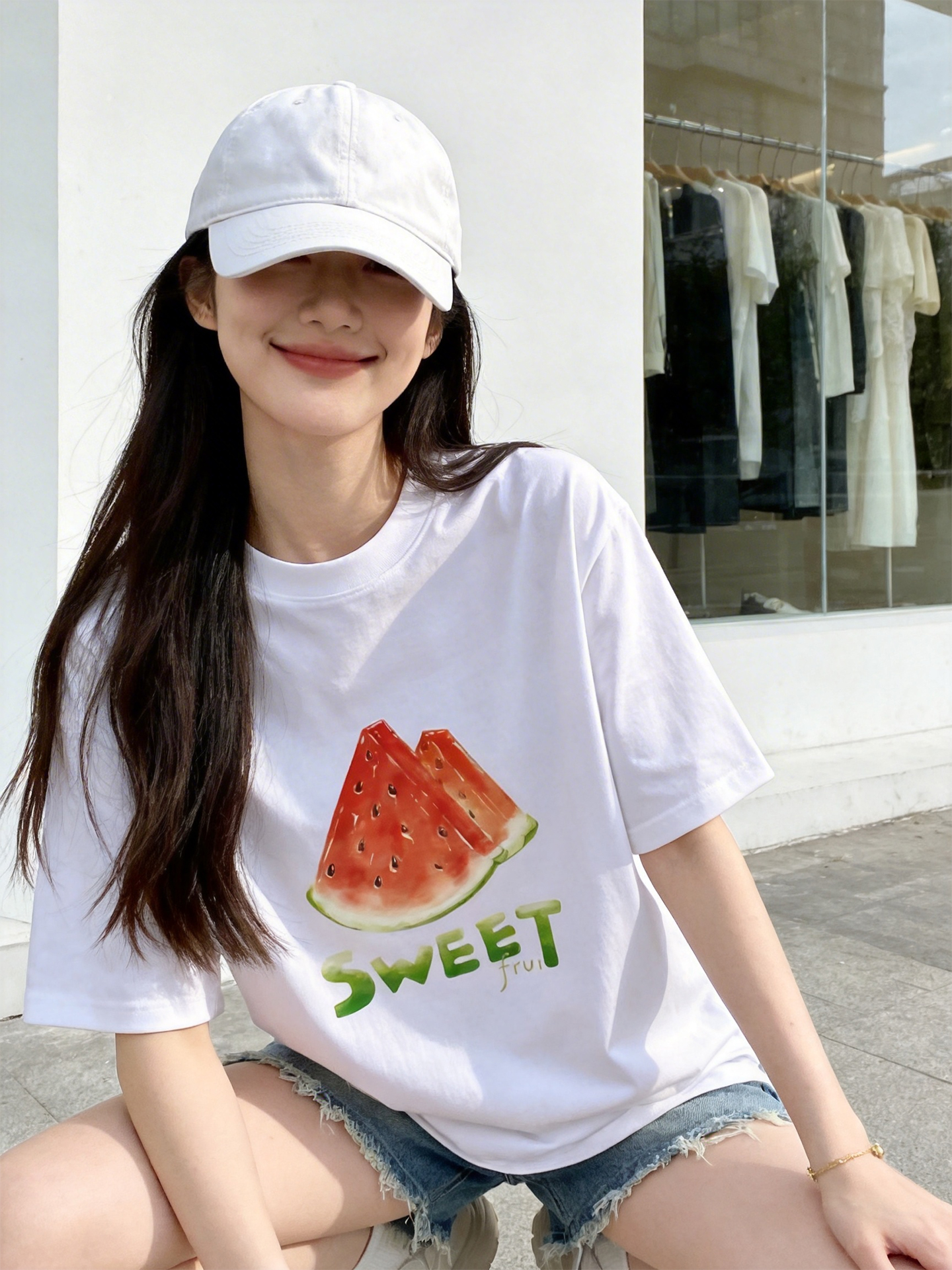 230g 무거운 순면 수박 반팔 티셔츠 여성 2026 년 여름 새로운 루즈핏 한 부서 느긋한 바람 맨위