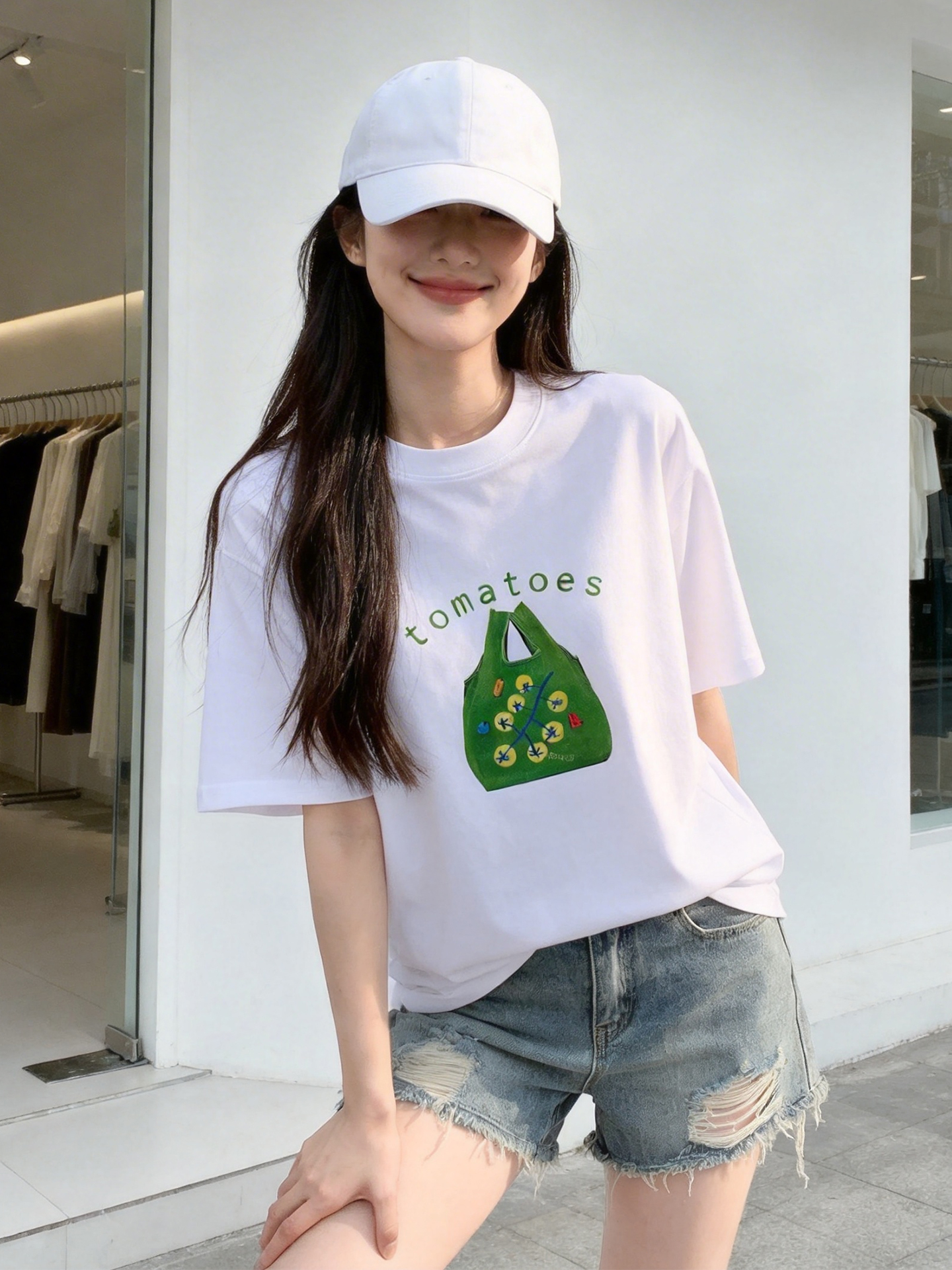 2026 년 여름 새로운 230 그램 무거운 순면 프린트 개성 반팔 t 셔츠 여성 루즈핏 한 부서 트렌디