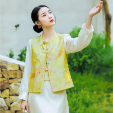 批发新中式妈妈春装国风盘扣开衫<b class='q'>马甲</b><b class='q'>中老年</b>女装复古提花坎肩上衣套装