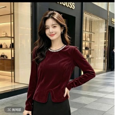 批发<b class='q'>大码</b>女装2026新款黑色圆领丝绒上衣女显瘦胖妹妹胖mm洋气内搭