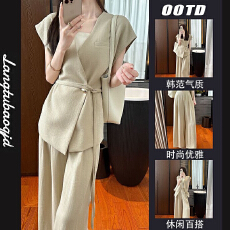 批发韩系新款2026年夏季高智感通勤办公室通勤<b class='q'>OL</b>卡其色纯色时尚套装女