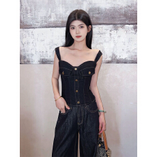 批发纯欲风辣妹<b class='q'>吊带</b><b class='q'>背心</b>女夏季新款修身显瘦<b class='q'>牛仔</b>鱼骨胸衣高腰上衣