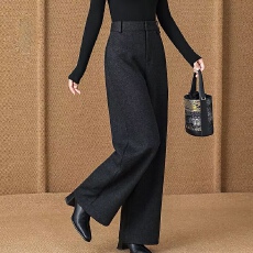 批发毛呢休闲裤秋冬款加厚宽松妈妈阔腿裤