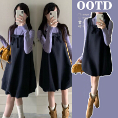 批发孕妇<b class='q'>正品</b>韩系甜美蝴蝶结装饰背心呢料无袖<b class='q'>连衣裙</b>套装