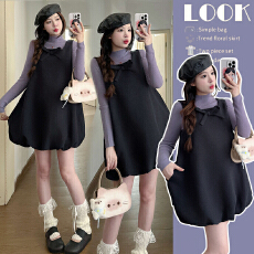 批发实拍有货孕妇<b class='q'>正品</b>韩系蝴蝶结装饰背心呢料无袖<b class='q'>连衣裙</b>套装