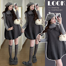 批发实拍有货孕妇<b class='q'>正品</b>韩系蝴蝶结装饰背心呢料无袖<b class='q'>连衣裙</b>套装