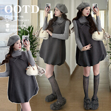 批发实拍有货孕妇<b class='q'>正品</b>韩系蝴蝶结装饰背心呢料无袖<b class='q'>连衣裙</b>套装