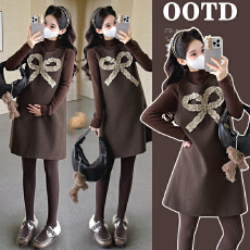 批发实拍有货孕妇<b class='q'>正品</b>韩系蝴蝶结装饰背心呢料无袖<b class='q'>连衣裙</b>套装