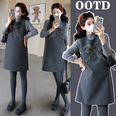 批发实拍有货孕妇<b class='q'>正品</b>韩系蝴蝶结装饰背心呢料无袖<b class='q'>连衣裙</b>套装