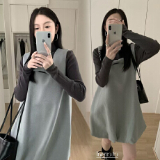 批发有货孕妇<b class='q'>正品</b>韩系蝴蝶结装饰背心呢料无袖<b class='q'>连衣裙</b>套装