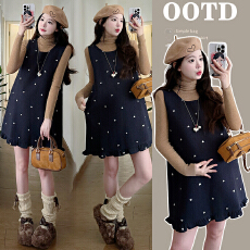 批发实拍有货孕妇<b class='q'>正品</b>韩系刺绣爱心装饰背心呢料无袖<b class='q'>连衣裙</b>套装