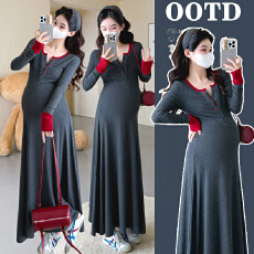 批发实拍孕妇<b class='q'>秋</b>冬新款针织百搭打底连衣裙时尚修身显瘦连衣裙