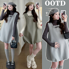 实拍有货孕妇正品韩系蝴蝶结装饰背心呢料无袖连衣裙套装