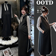 批发【有货】孕妇减龄打底衫叠穿背心毛呢休闲温柔风连衣裙套装