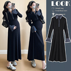 批发春款有货实拍<b class='q'>孕妇</b><b class='q'>连衣裙</b>高级感<b class='q'>修身</b>孕妈妈高级感针织长裙