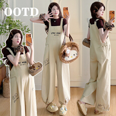 批发实拍孕妇可爱涂鸦印花<b class='q'>休闲</b>阔腿裤工装直筒裤时尚洋气套装