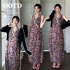 批发实拍现孕妇夏季<b class='q'>韩版</b>气质薄款防晒开衫显瘦飘带豹纹连衣裙套装