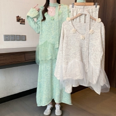 批发实拍现 2025新款秋冬装孕妇装 网纱拼接花朵针织毛衣半身裙套装