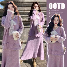 批发现 2025新款秋冬装松弛感针织套装立体花朵系带毛衣半身裙两件套