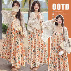 批发现 2026新款<b class='q'>孕妇装</b>春夏装温柔系印花吊带连衣裙开衫两件套