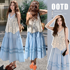 批发现 2026新款<b class='q'>孕妇装</b>春夏装温柔系法式吊带裙勾花背心两件套