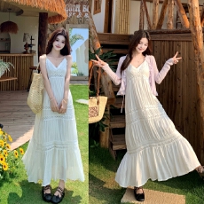 批发<b class='q'>实拍</b>现 2026新款<b class='q'>孕妇装</b> 春夏装 度假风吊带连衣裙+紫色开衫两件套