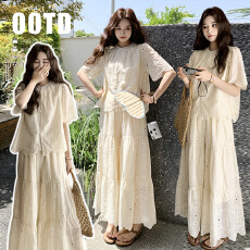 批发现 2026新款孕妇<b class='q'>装</b> 夏<b class='q'>装</b> 纯棉花边短袖<b class='q'>上衣</b>+阔腿<b class='q'>裤</b><b class='q'>套装</b>