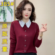 批发2025秋冬新款钩花翻领拼接洋气<b class='q'>妈妈</b>装针织衫保暖打底衫