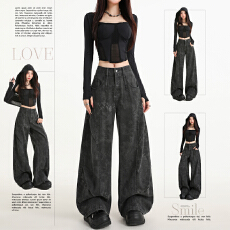 批发2025<b class='q'>秋</b>冬加绒加厚辣妹风阔腿裤印花时尚潮流直筒裤女装休闲裤