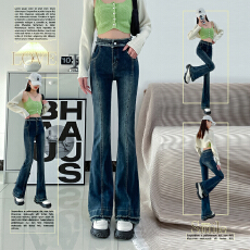 批发高腰微喇叭<b class='q'>牛仔</b>裤女2025年复古毛边显瘦马蹄裤九分长裤加长