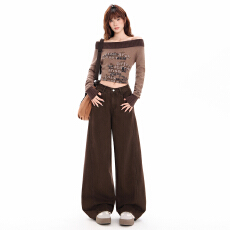 批发美式棕咖色<b class='q'>牛仔</b>裤2026年春夏小众高腰宽松垂感直筒<b class='q'>牛仔</b>拖地裤女