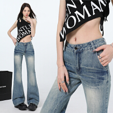 批发春夏款8839#辣妹水洗折痕微辣阔腿<b class='q'>牛仔裤</b><b class='q'>女</b>低腰<b class='q'>直筒</b>显瘦长裤加长