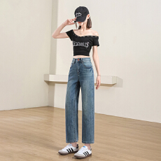 批发《高品质》复古蓝<b class='q'>牛仔裤</b>女2026春季高腰弹力显瘦显高直筒烟管裤