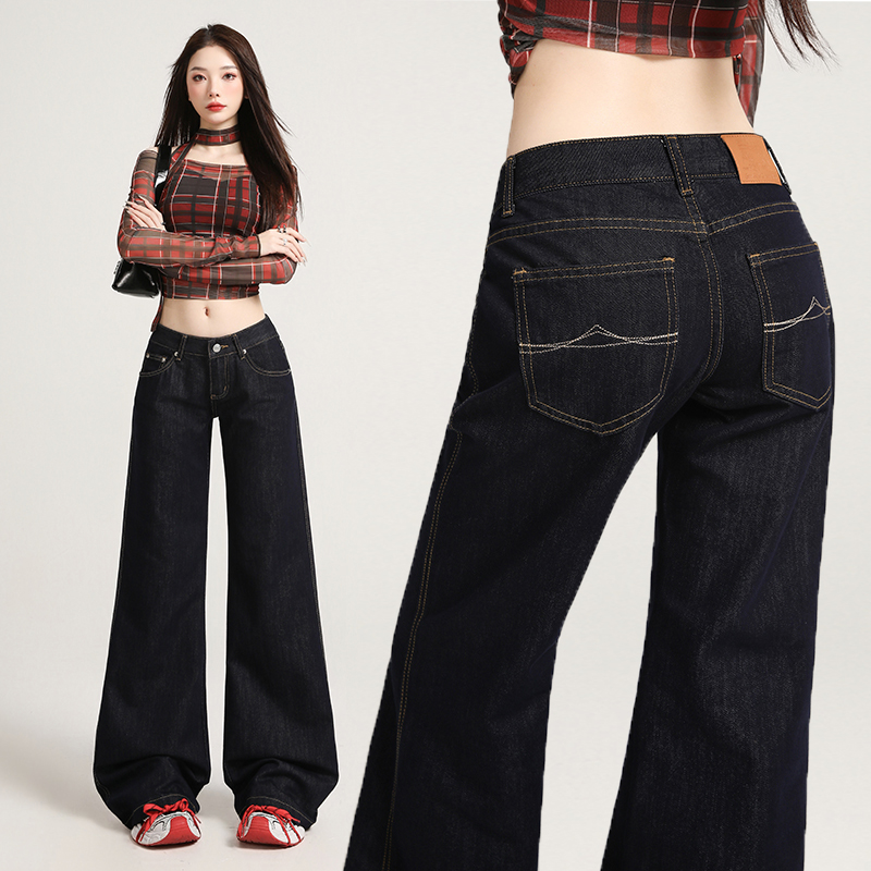 ykk 지퍼 라이 경기 서울 원색 청바지 여성 2026 여름 로우 웨이스트 가죽 카드 슬림해 보이는 디스플레이 높음 나팔 바지