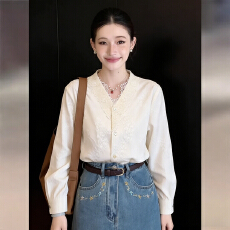 批发实拍 巨漂亮法式时尚提花长袖通勤百搭<b class='q'>衬衫</b>2026春宽松显瘦上衣