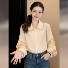 批发实拍  韩式复古肌理感长袖衬衫2026春宽松百搭上衣<b class='q'>户外</b>