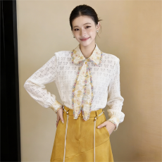 批发<b class='q'>实拍</b> 复古翻领花边镂空长袖<b class='q'>衬衫</b>女2026春款户外百搭上衣