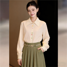 批发<b class='q'>实拍</b> 韩式复古纯色长袖宽松显瘦上衣2026春通勤百搭<b class='q'>衬衫</b>