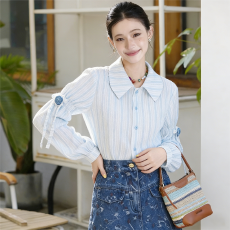 批发<b class='q'>实拍</b> 复古宽松百搭条纹设计感<b class='q'>衬衫</b>女2026韩式通勤简约上衣