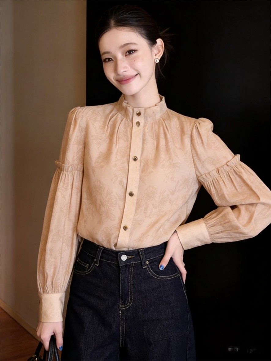 실사 한 스타일 레트로 어둠 곡물 프린트 디자인 센스 품격 작은 대중 긴팔 셔츠 2026 봄 여름 루즈핏 맨위