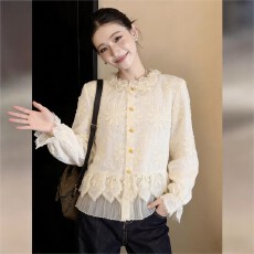 批发实拍 法式复古镂空提花设计感小众长袖<b class='q'>衬衫</b>2026春时髦宽松<b class='q'>衬衣</b>