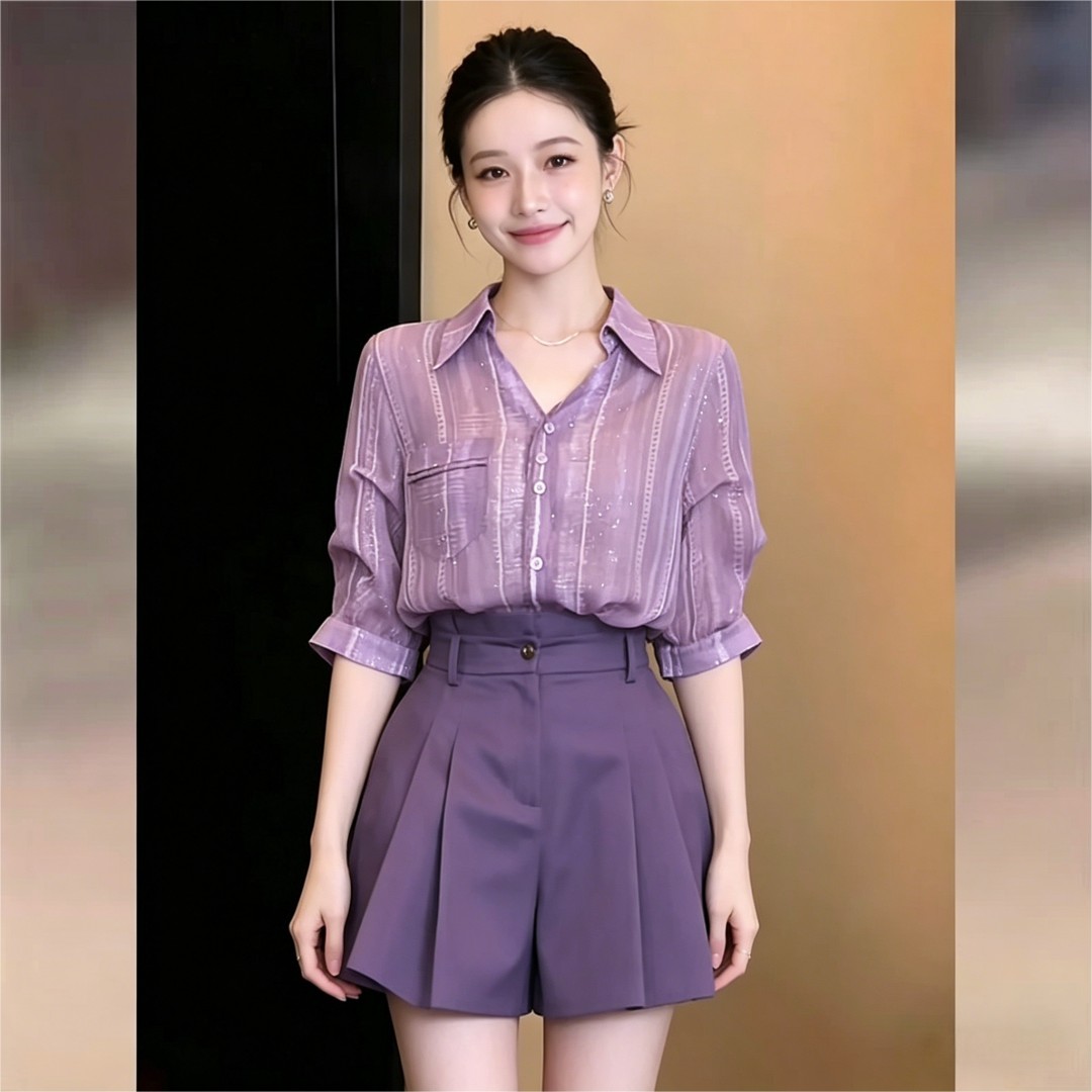 RY5913# 实拍  韩式复古时尚翻领气质短袖衬衫2026夏季新款通勤百搭上衣
