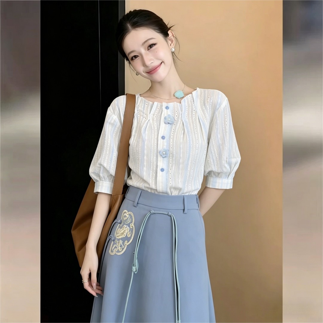 실사 프랑스식 레트로 슬림해 보이는 부드러운 반팔 여성 셔츠 2026 여름 출퇴근 루즈핏 맨위