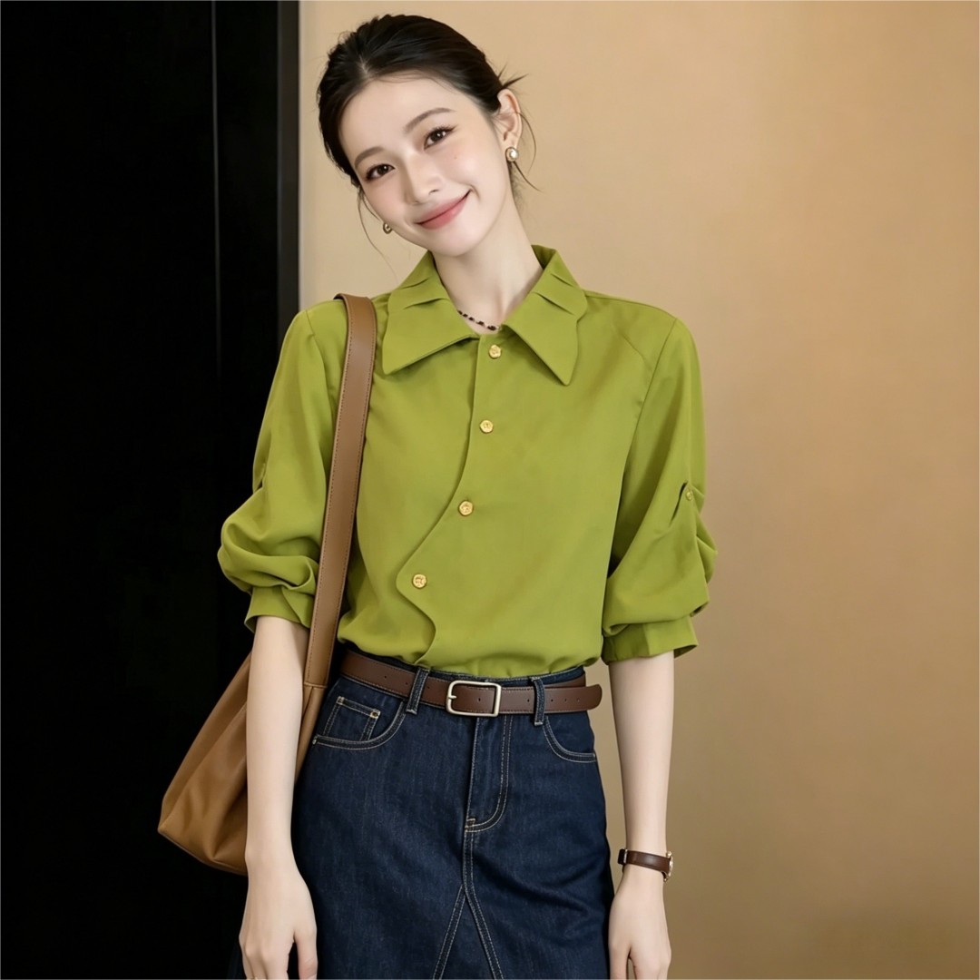 실사 프랑스식 레트로 디자인 섹션 캐주얼 반팔 여성 셔츠 2026 여름 새로운 작은 대중 슬림해 보이는 맨위