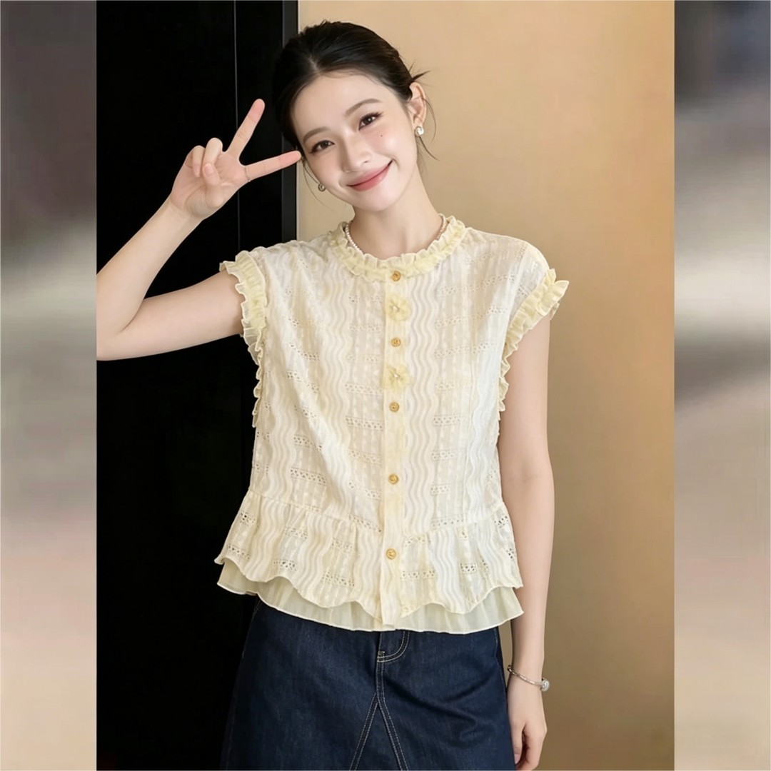 실사 프랑스식 부드러운 바람 디자인 센스 반팔 셔츠 여성 2026 여름 캐주얼 다용도 맨위