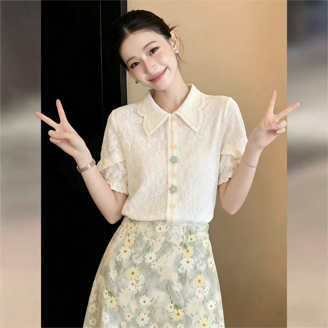 실사 프랑스식 품격 바람 부드러운 작은 대중 디자인 센스 캐주얼 다용도 반팔 여성 셔츠 2026 여름 맨위