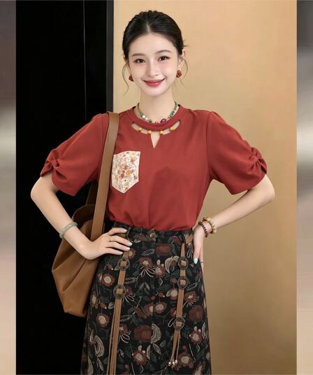 실사 프랑스식 레트로 디자인 센스 품격 뒤에 나비 매듭 반팔 티셔츠 2026 여름 통기성 슬림해 보이는 맨위