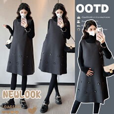 批发实拍新款两件套毛呢背带裙两件套孕妇套装显瘦气质减龄套装