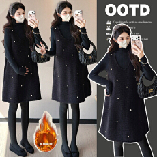 批发实拍秋冬新款高品质加绒加厚减龄两件套孕妇套装